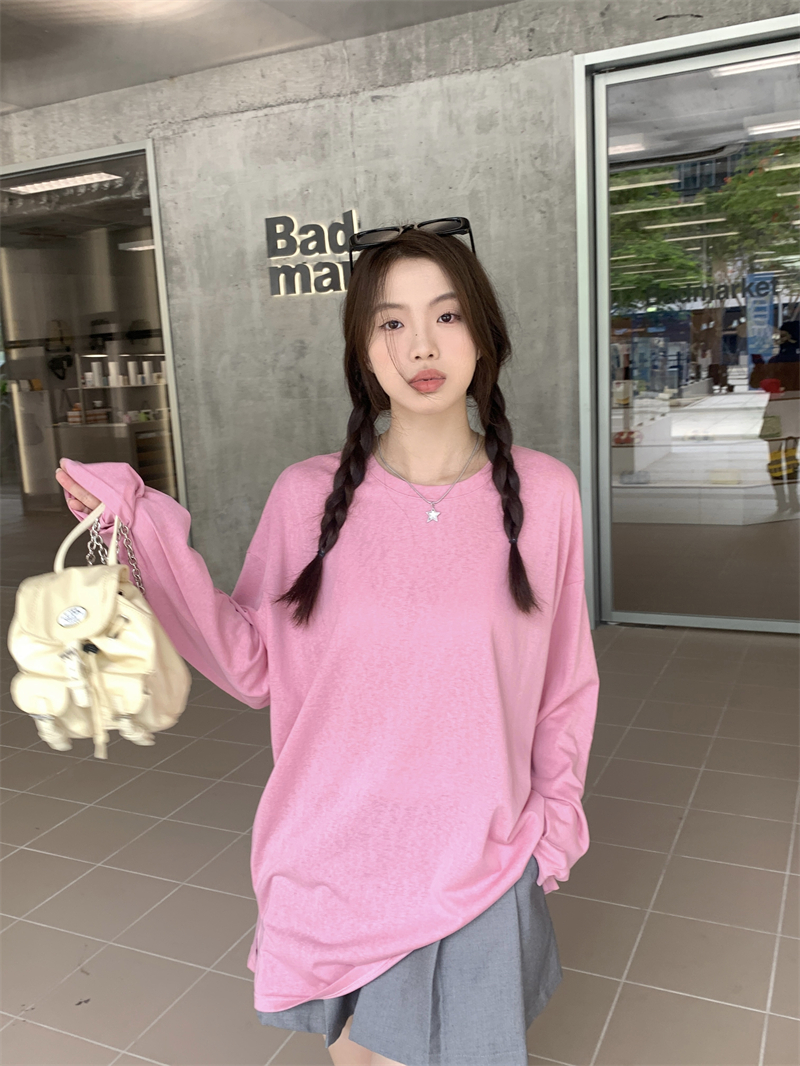 實拍 寬鬆顯瘦慵懶隨意長袖圓領T恤