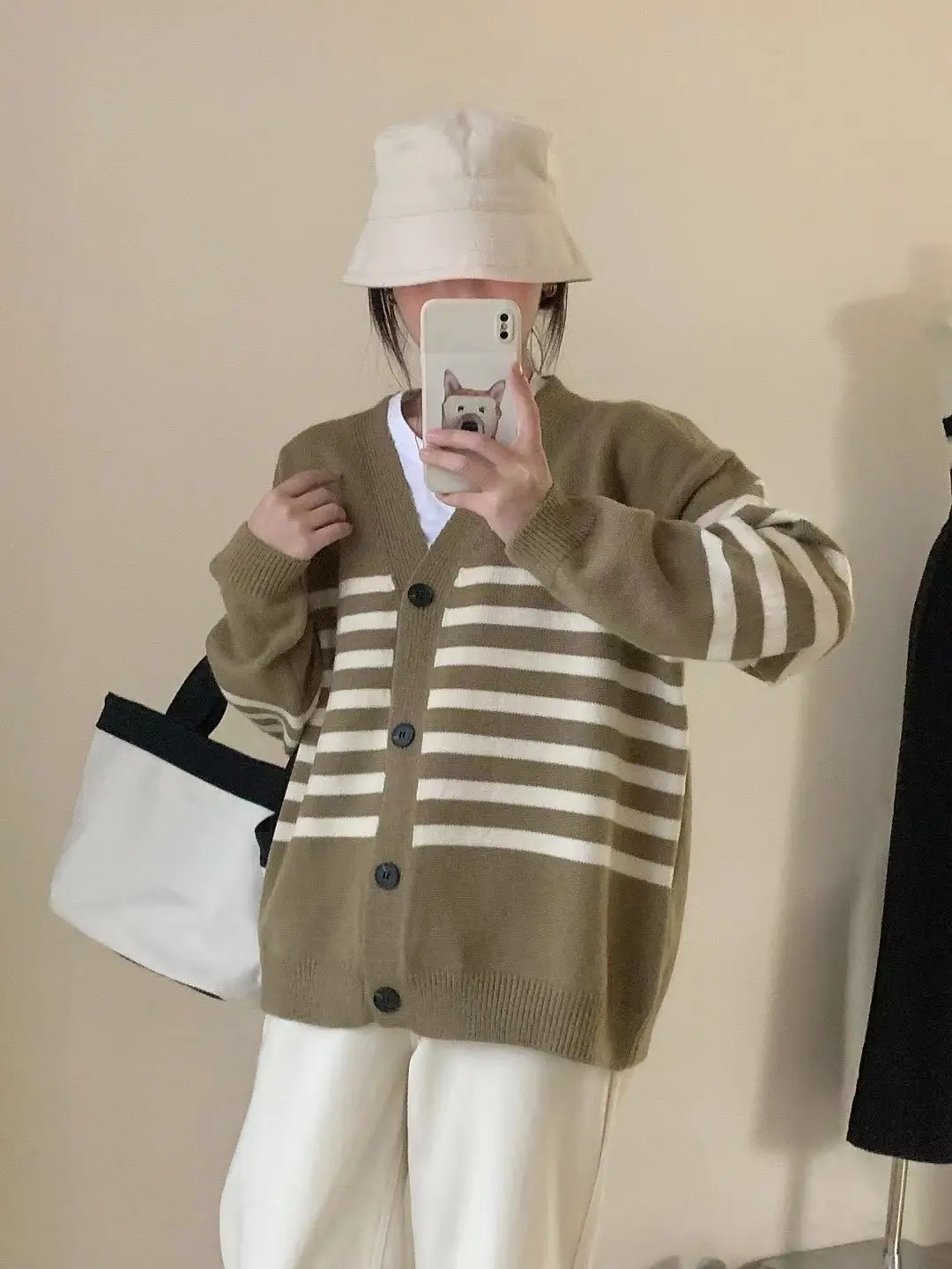 스트라이프 V넥 울 가디건 상세 이미지 4