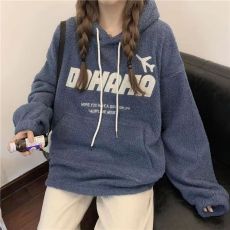 现货加绒加厚卫衣女超火百搭羊羔绒秋冬新款宽松韩版保暖上衣