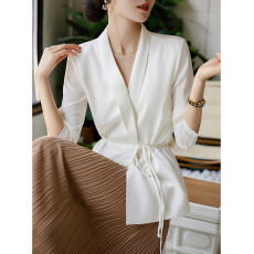 批发2611休闲重磅桑蚕丝宽松收腰显瘦设计感西装女