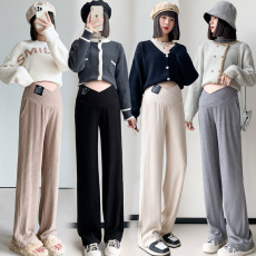 批发实拍孕妇羊绒阔腿裤子春秋孕妇打底外穿针织直筒休闲长裤孕妇春装