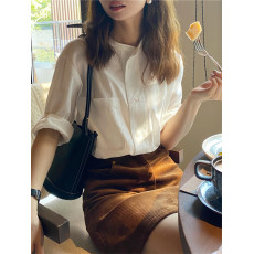 批发白色衬衫女春秋款2026新款衬衣小个子别致漂亮长袖上衣设计感小众