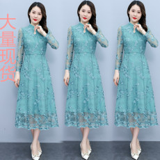 批发实拍 2026春季<b class='q'>新款</b>长袖复古<b class='q'>旗袍</b>盘扣网纱重工刺绣高档连衣裙