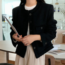 秋冬小香风流梳边加厚外套上衣女2023新小个子休闲夹克显瘦短外套