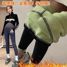 批发实拍新款2025孕妇裤鲨鱼皮秋冬加绒加厚打底裤瑜伽裤外穿羊羔绒裤