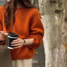 批发法式洋气<b class='q'>针织</b>衫毛衣套头温柔女秋季粗棒针宽松慵懒风<b class='q'>上衣</b>