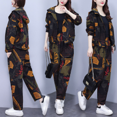 批发实拍大码女装2025秋季新款宽松休闲时尚洋气显瘦气质连帽套装