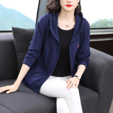 批发中年女士妈妈2023年春秋新款空气棉连帽卫衣开衫拉链外套薄款休闲