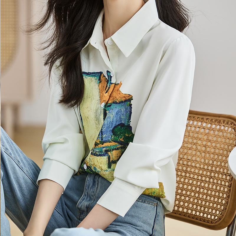 MY17703# 洋气休闲秋季新款女装翻领雪纺衫上衣开衫衬衫打底衫衬衣女裝...