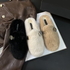 批发秋<b class='q'>冬</b>新款包头皮带扣毛毛半拖一脚蹬懒人毛毛鞋加绒加棉豆豆女鞋