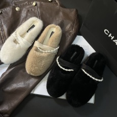 批发秋<b class='q'>冬</b>新款珍珠丝带毛毛半拖一脚蹬懒人毛毛鞋加绒加棉豆豆女鞋