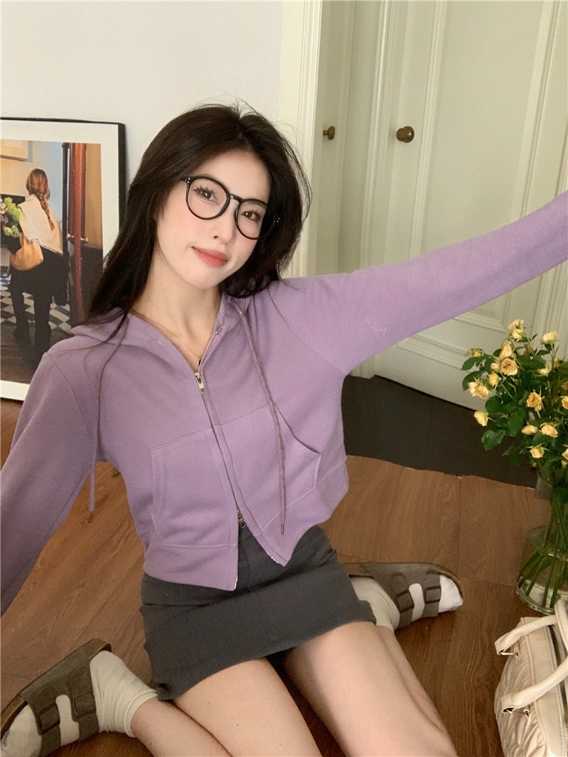 실사 새로운 열기 학기 한국 스타일 학생 캐주얼 후드티 오픈 가디건 지퍼 후드 작은 외투
