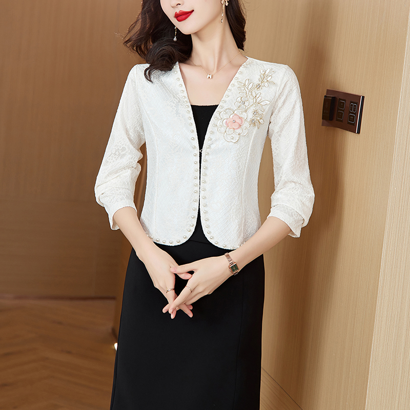 MY16486# 新款大码女装短款时尚百搭钉珠蕾丝小外套女裝貨源服裝批發