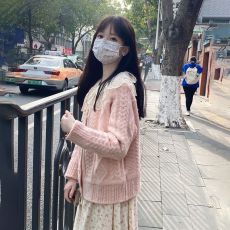 批发两件套装学院风甜美娃娃领碎花<b class='q'>连衣裙</b>子+粉色毛衣外套针织开衫