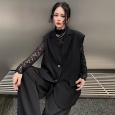 批发<b class='q'>原创</b>极简大码女装秋冬新款百搭V领高端轻奢中长款无袖马甲外套