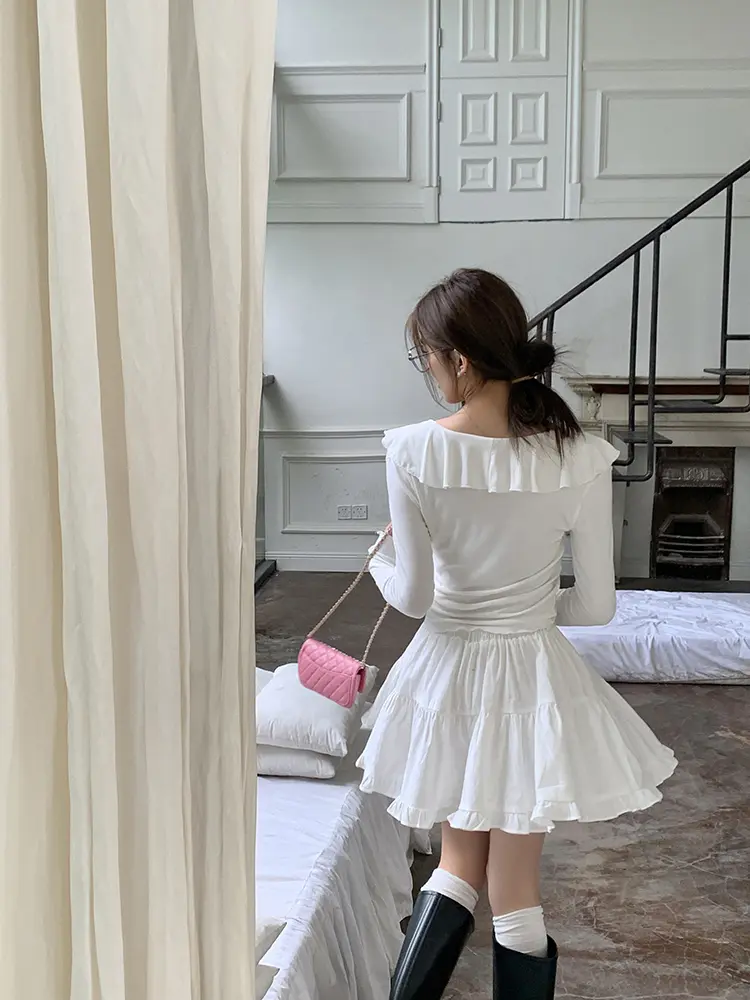 프릴 V넥 면 가디건 상세 이미지 29