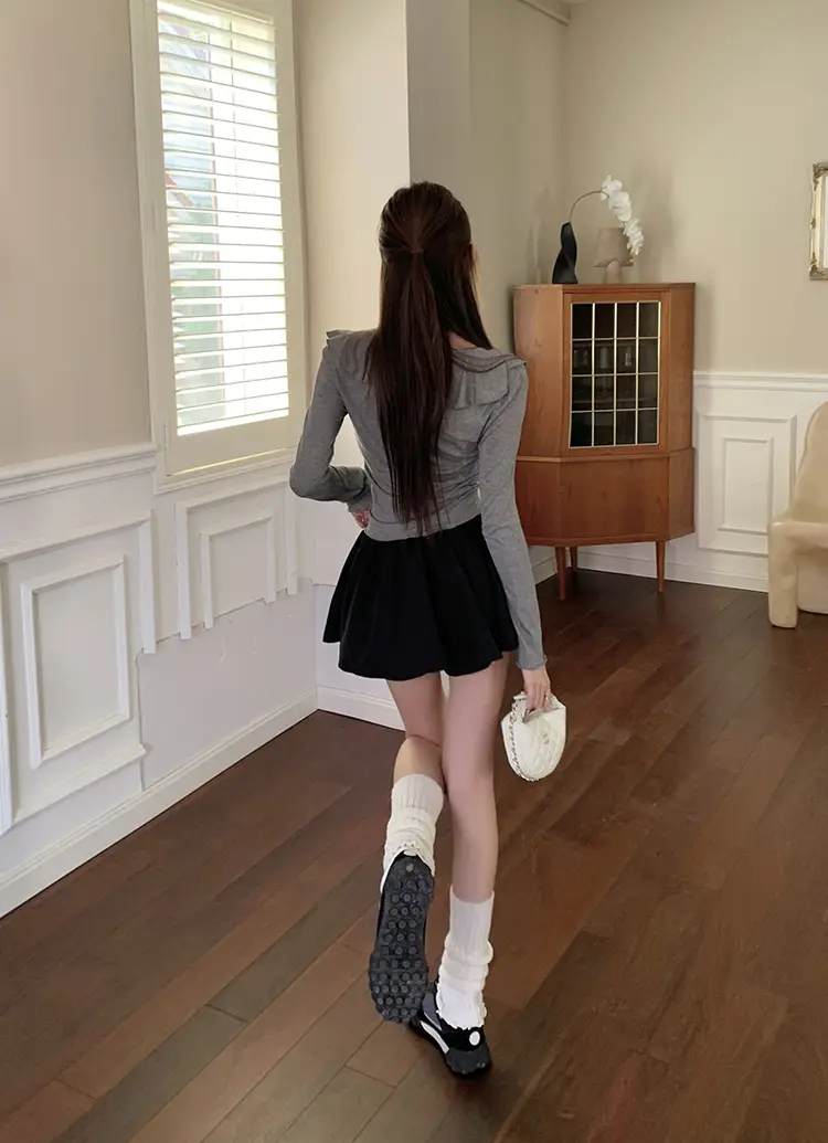 프릴 V넥 면 가디건 상세 이미지 45