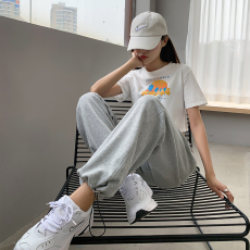 灰色运动裤女秋冬2023新款休闲束脚裤胖mm大码显瘦宽松阔腿卫裤