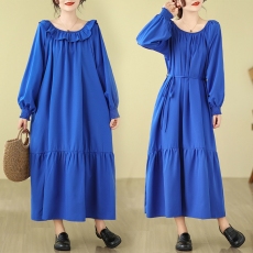 批发实拍 2026新款宽松显瘦一字肩宽松系带显瘦长款<b class='q'>连衣裙</b>
