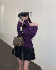 实拍实价 纯欲辣妹修身显瘦露肩针织衫上衣+高腰蓬蓬蛋糕半身裙子