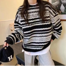 批发韩版条纹针织卫衣<b class='q'>女</b>2026秋冬新款宽松加厚慵懒风套头上衣