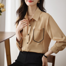 批发实拍洋气休闲秋季新款女装仿<b class='q'>真丝</b>雪纺衫上衣开衫衬衫打底衫衬衣