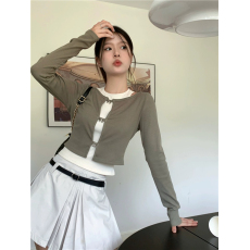 批发镂空<b class='q'>长袖</b>针织衫女装春季设计感小众<b class='q'>外套</b>chic短款辣妹气质开衫上衣