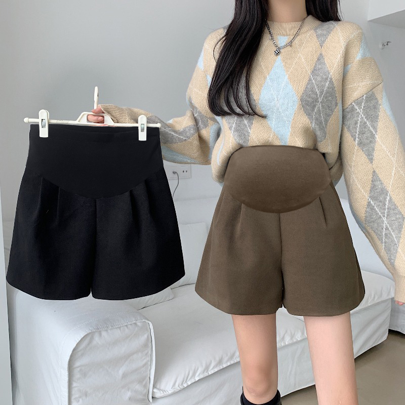 출산 착용 가을 겨울 새로운 모직 외출용 넓은 다리가 짧다. 바지 캐주얼 다용도 임산부 부츠 팬츠 한 마디 바지