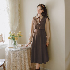 批发官图#捻丝乱麻法式赫本风<b class='q'>格子</b>衬衫<b class='q'>连衣裙</b>复古收腰显瘦长裙子