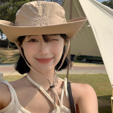 批发西部牛仔帽女<b class='q'>夏</b>季薄款透气大帽檐户外露营登山帽遮阳防晒渔夫帽子