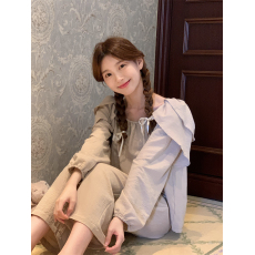 批发实拍 ins韩代复古荷叶边休闲宽松大码家居服睡衣套装少女