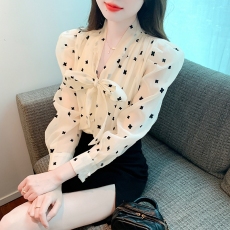 批发植绒蝴蝶结长袖雪纺衬衫女2026年春季新款潮流时尚设计感小众上衣