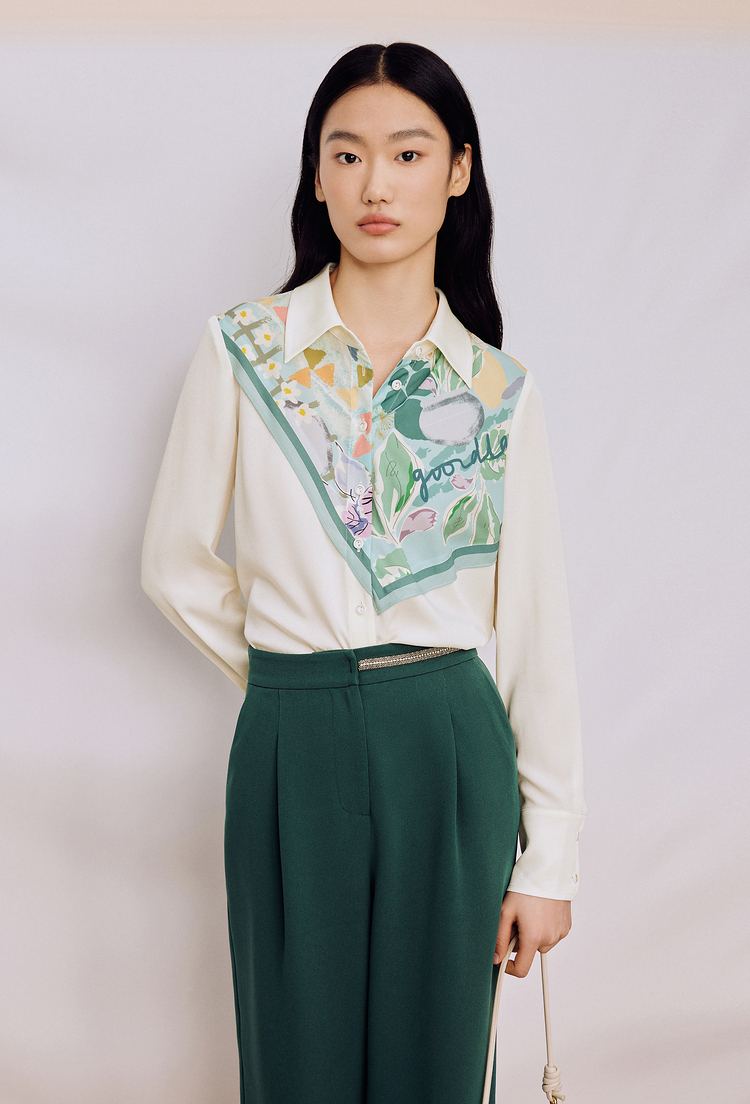 女裝2024春季新款復古印花襯衫POLO領上衣