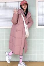 粉色面包羽绒棉服女冬季新款加厚保暖中长款过膝连帽棉衣棉袄外套