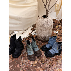 批发实拍～时尚部落裤管靴牛仔甜酷风马丁靴女2023秋季新款厚底短筒靴