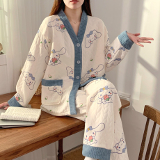 批发秋冬季夹层空气棉孕妇哺乳睡衣女怀孕期