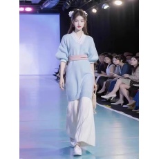 批发秋装女2026年新款新中式国风女装蓝色软糯针织毛衣<b class='q'>连衣裙</b>