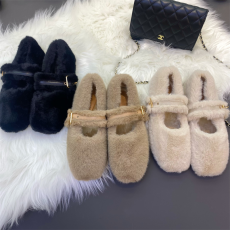 批发2023年新款<b class='q'>冬</b>天平底玛丽珍毛毛鞋女外穿加绒加厚一脚蹬豆豆棉鞋