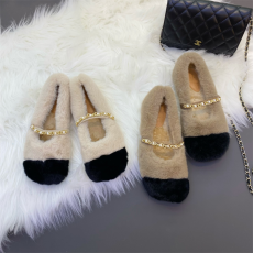 批发2023年新款<b class='q'>冬</b>天平底玛丽珍毛毛鞋女外穿加绒加厚一脚蹬豆豆棉鞋