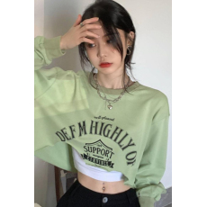 批发<b class='q'>韩国</b>外贸韩版春季6535鱼鳞宽松不规则印花圆领<b class='q'>卫衣</b>女时尚百搭上衣