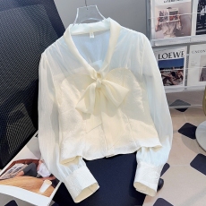 批发2026春季高级感飘带衬衫高端法式优雅<b class='q'>职业</b>灯笼袖雪纺衫衬衣上衣女