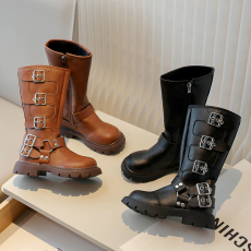 批发女童鞋子儿童长筒高筒长靴子2023<b class='q'>春</b>秋新款秋季街拍小女孩牛仔皮靴