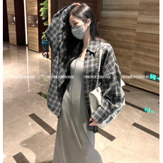 批发2026早春新款大码女装背心<b class='q'>连衣裙</b> 格子衬衣套装M4XL200斤