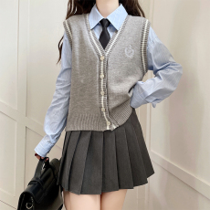 实拍秋季新款复古韩系学院风设计感小众减龄衬衫三件套装
