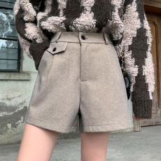 批发实拍毛呢靴裤阔腿裤子女秋冬季高腰显瘦百搭短裤秋冬外穿