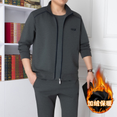 批发实拍两件套男士套装青中年人休闲服2023新款<b class='q'>春</b>秋运动加绒纯色套装