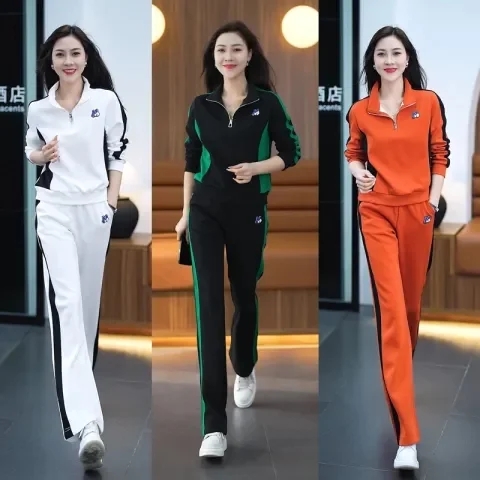 캐주얼 스포츠 슈트 여성 2026 봄 가을 새로운 폭발 대양 품격 연령 감소 패션 후드티 와이드 레그 팬츠 투피스 세트