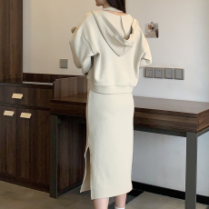 实拍大码女装卫衣挂脖吊带连衣裙女2023秋新款宽松休闲两件套