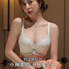批发内衣女士小胸聚拢无钢圈<b class='q'>调整</b>型收副乳防下垂胸罩蕾丝性感<b class='q'>文胸</b>套装