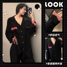 批发【优质仿棉】ins秋季新款睡<b class='q'>衣</b>女士开衫长袖长<b class='q'>裤</b>仿棉纯色甜美